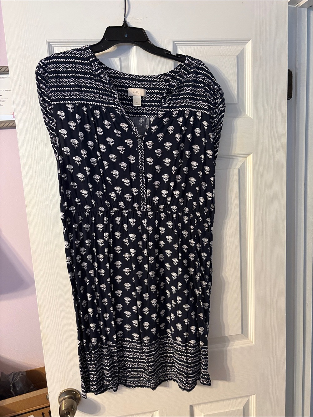LOFT Navy and White Patterned Blouse